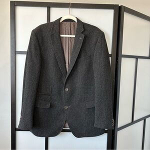 [42R] Carl Gross Men’s 100% Grey Wool Suit Jacket Brown Pattern Viscose Lining
